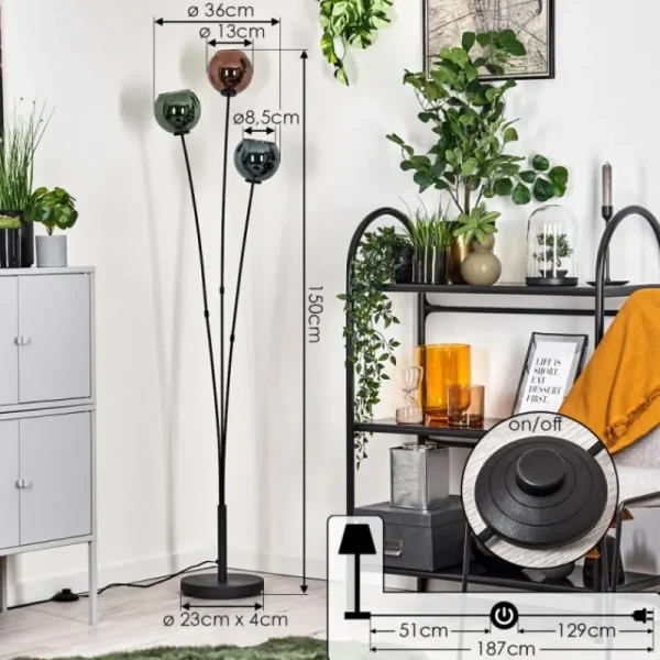 hofstein Lampadaire Belp Noir, 3 lumières* Lampes En Verre