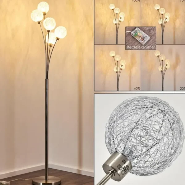 hofstein Lampadaire Bernado Nickel mat, 5 lumières* Lampes Modernes