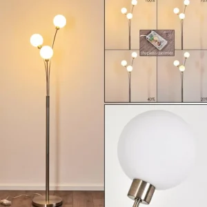 hofstein Lampadaire Bernado Nickel mat, 3 lumières* Lampes En Verre