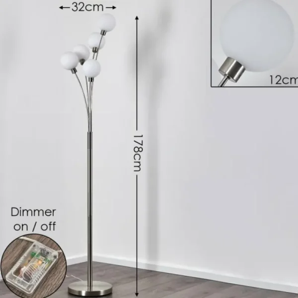 hofstein Lampadaire Bernado Nickel mat, 5 lumières* Lampes Modernes