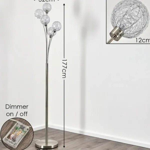 hofstein Lampadaire Bernado Nickel mat, 5 lumières* Lampes Modernes