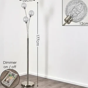 hofstein Lampadaire Bernado Nickel mat, 3 lumières* Lampes Modernes