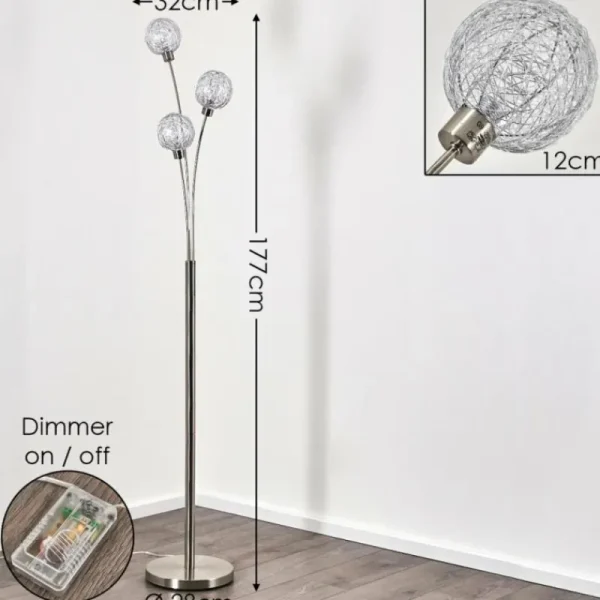 hofstein Lampadaire Bernado Nickel mat, 3 lumières* Lampes Modernes
