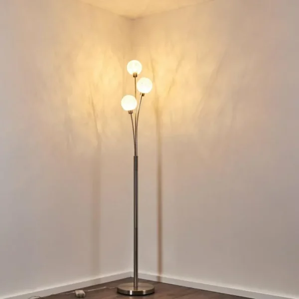 hofstein Lampadaire Bernado Nickel mat, 3 lumières* Lampes Modernes