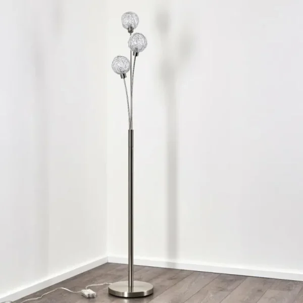 hofstein Lampadaire Bernado Nickel mat, 3 lumières* Lampes Modernes