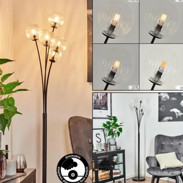 hofstein Lampadaire Bernado Noir, 5 lumières* Lampes En Verre