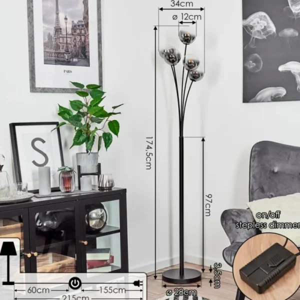 hofstein Lampadaire Bernado Noir, 5 lumières* Lampes Modernes