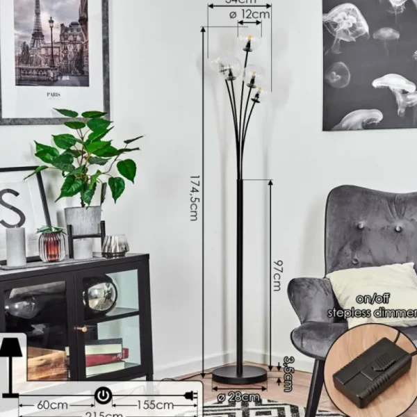hofstein Lampadaire Bernado Noir, 5 lumières* Lampes En Verre