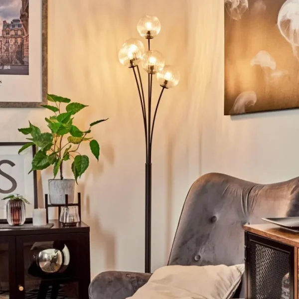 hofstein Lampadaire Bernado Noir, 5 lumières* Lampes En Verre