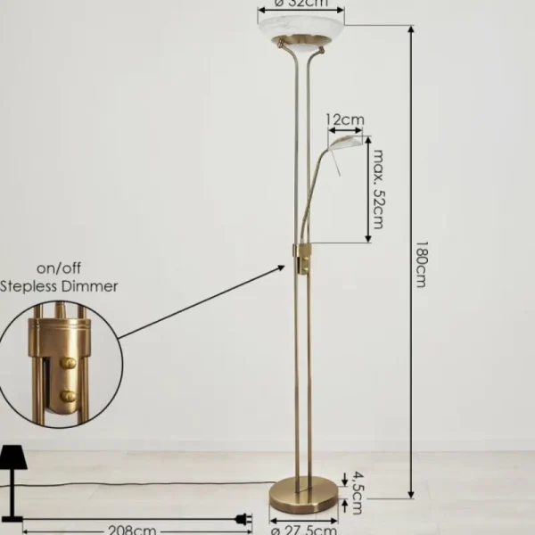 hofstein Lampadaire Biot LED Vieux laiton, 2 lumières* Lampes Modernes