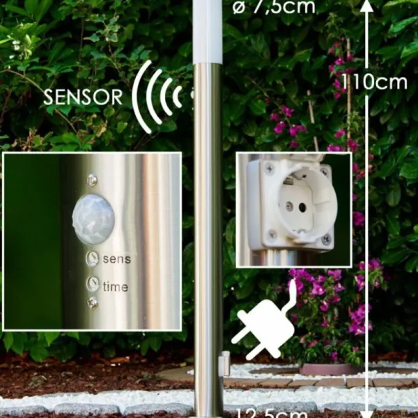 hofstein Lampadaire Caserta Acier inoxydable, 1 lumière, Détecteur de mouvement* Lampes Modernes
