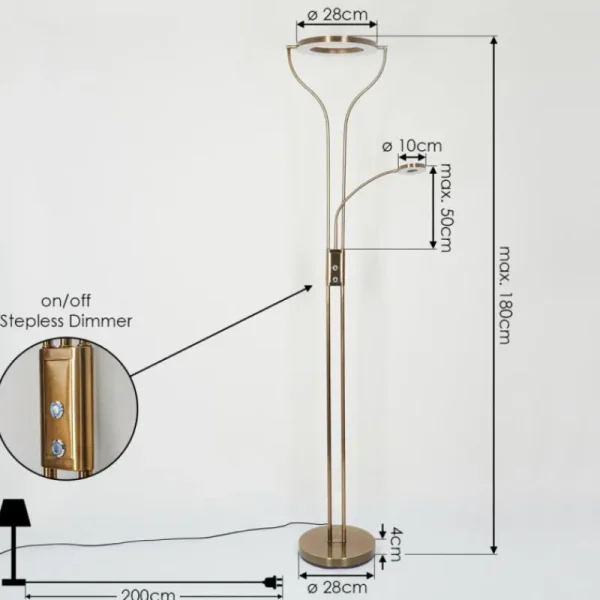 hofstein Lampadaire Donna LED Vieux laiton, 2 lumières* Lampes Modernes
