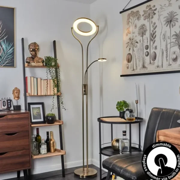 hofstein Lampadaire Donna LED Vieux laiton, 2 lumières* Lampes Modernes