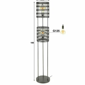 hofstein Lampadaire Gastona Nickel mat, Noir, 2 lumières* Lampes Modernes