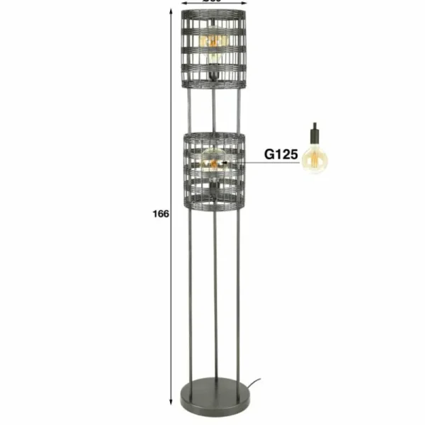 hofstein Lampadaire Gastona Nickel mat, Noir, 2 lumières* Lampes Modernes