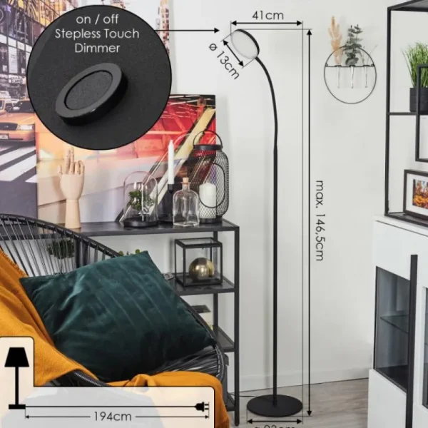hofstein Lampadaire Haltia LED Noir, 1 lumière* Lampes Modernes