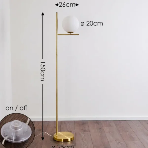 hofstein Lampadaire Hogatza Laiton, 1 lumière* Lampes En Verre