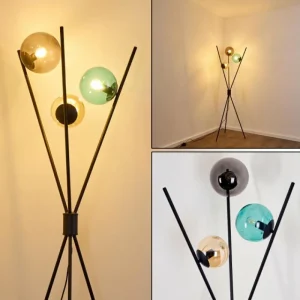 hofstein Lampadaire Iroquois Multicolore, Noir, 3 lumières* Lampes En Verre