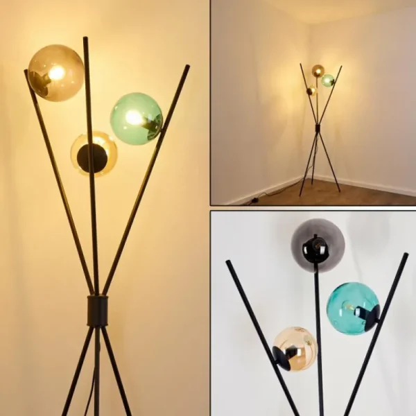 hofstein Lampadaire Iroquois Multicolore, Noir, 3 lumières* Lampes En Verre