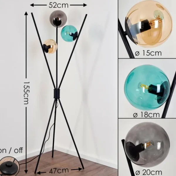 hofstein Lampadaire Iroquois Multicolore, Noir, 3 lumières* Lampes En Verre
