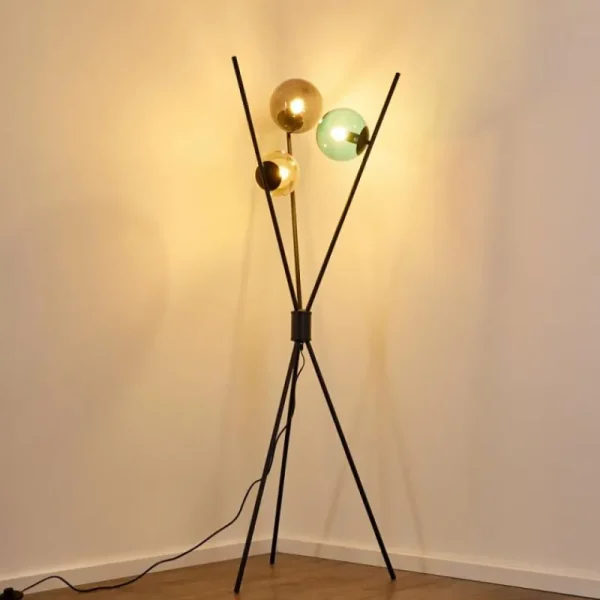 hofstein Lampadaire Iroquois Multicolore, Noir, 3 lumières* Lampes En Verre