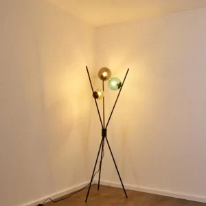 hofstein Lampadaire Iroquois Multicolore, Noir, 3 lumières* Lampes En Verre