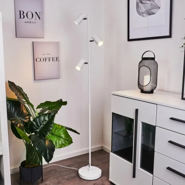 hofstein Lampadaire Javel Chrome, Blanc, 3 lumières* Lampes Modernes