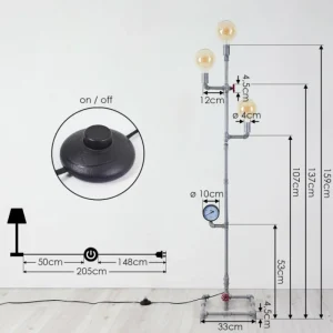 hofstein Lampadaire Kolyma Gris, Rouge, 3 lumières* Lampes Modernes