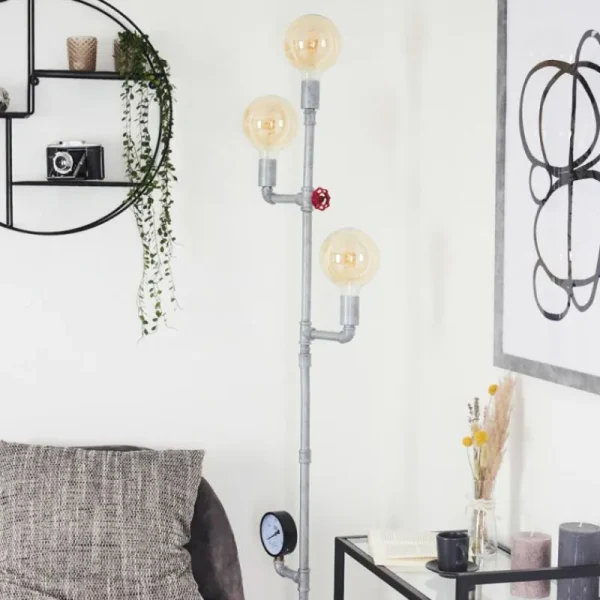hofstein Lampadaire Kolyma Gris, Rouge, 3 lumières* Lampes Modernes