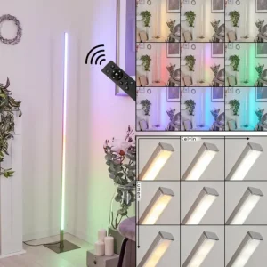hofstein Lampadaire Minacar LED Nickel mat, 1 lumière, Télécommandes, Changeur de couleurs* Lampes Modernes