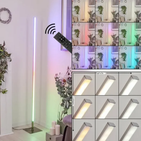 hofstein Lampadaire Minacar LED Nickel mat, 1 lumière, Télécommandes, Changeur de couleurs* Lampes Modernes