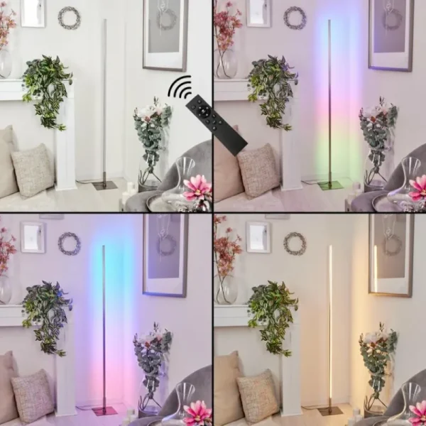 hofstein Lampadaire Minacar LED Nickel mat, 1 lumière, Télécommandes, Changeur de couleurs* Lampes Modernes