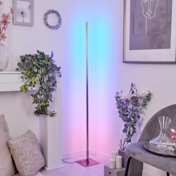 hofstein Lampadaire Minacar LED Nickel mat, 1 lumière, Télécommandes, Changeur de couleurs* Lampes Modernes