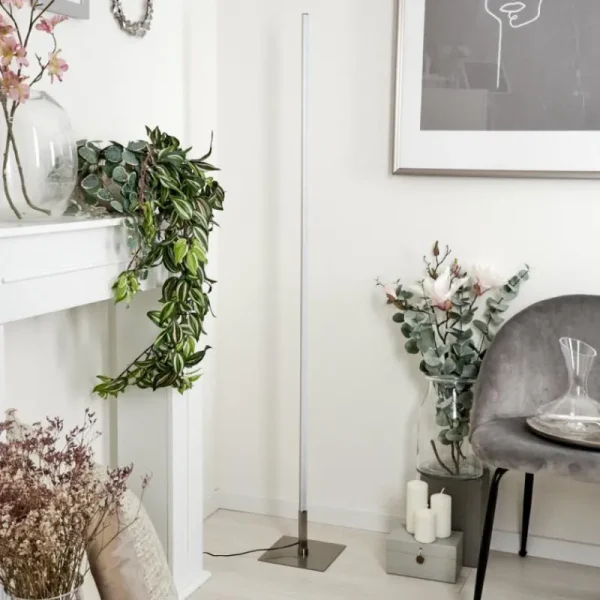 hofstein Lampadaire Minacar LED Nickel mat, 1 lumière, Télécommandes, Changeur de couleurs* Lampes Modernes