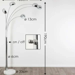 hofstein Lampadaire Nikkala Chrome, 5 lumières* Lampes Modernes