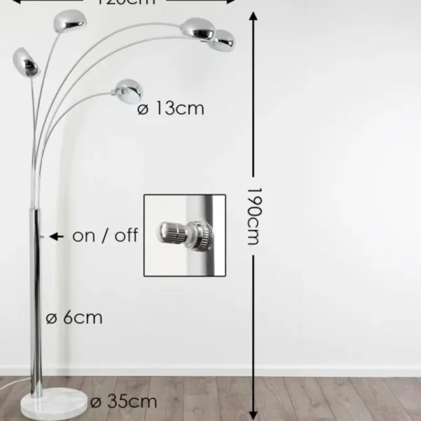 hofstein Lampadaire Nikkala Chrome, 5 lumières* Lampes Modernes