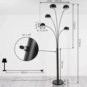 hofstein Lampadaire Nikkala Noir, 5 lumières* Lampes Modernes