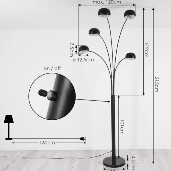 hofstein Lampadaire Nikkala Noir, 5 lumières* Lampes Modernes