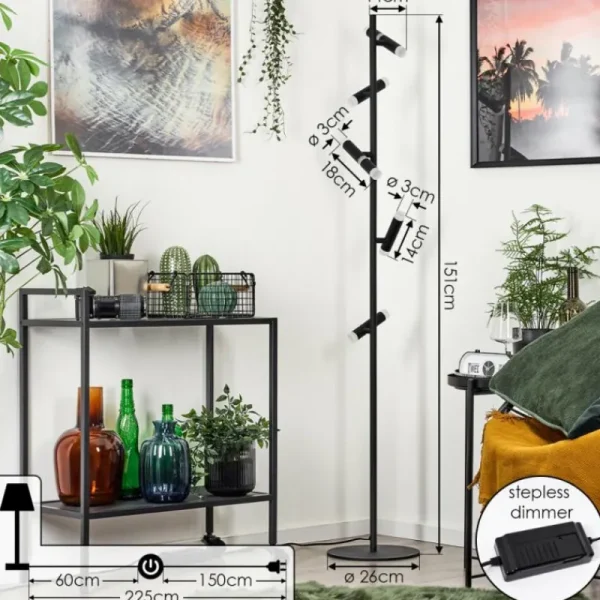 hofstein Lampadaire Pousseline LED Noir, 1 lumière* Lampes Modernes