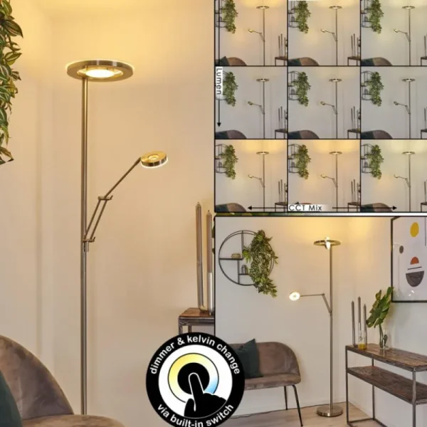 hofstein Lampadaire Rabeja LED Nickel mat, 2 lumières* Lampes Modernes