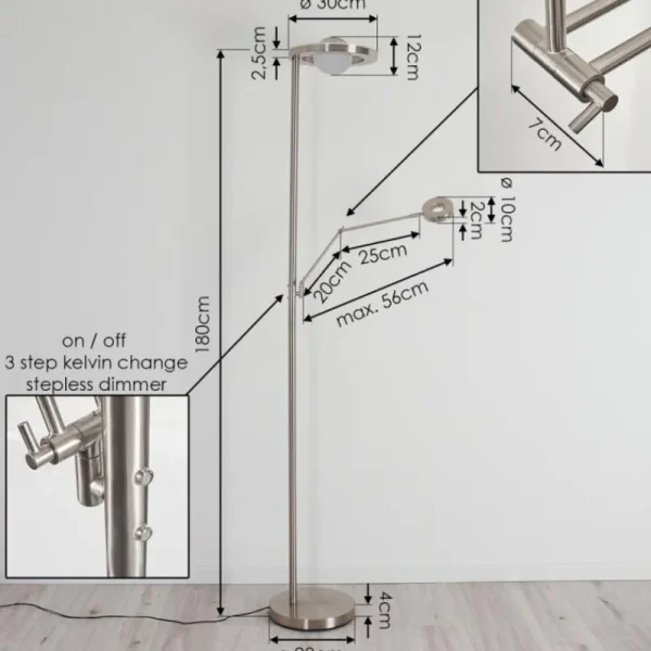 hofstein Lampadaire Rabeja LED Nickel mat, 2 lumières* Lampes Modernes