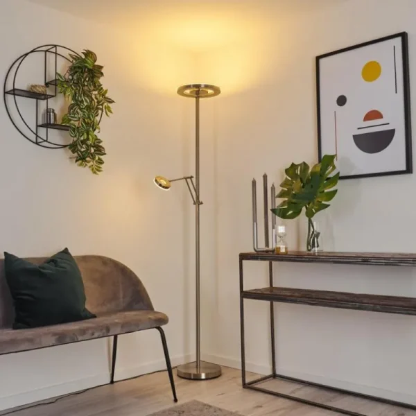 hofstein Lampadaire Rabeja LED Nickel mat, 2 lumières* Lampes Modernes