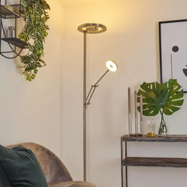 hofstein Lampadaire Rabeja LED Nickel mat, 2 lumières* Lampes Modernes