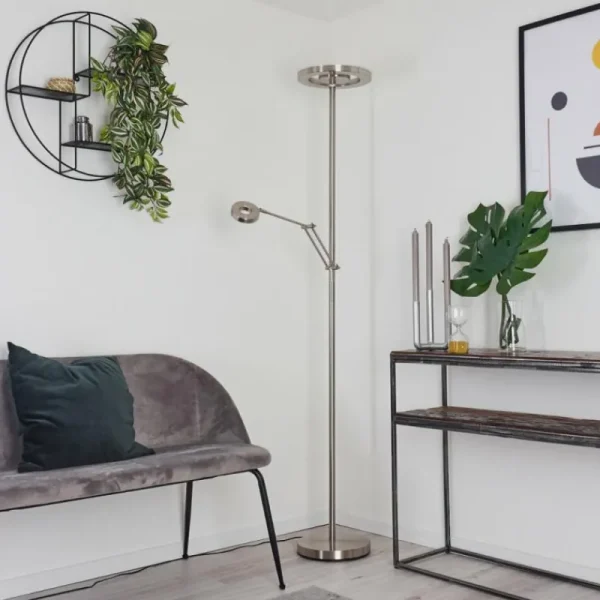 hofstein Lampadaire Rabeja LED Nickel mat, 2 lumières* Lampes Modernes