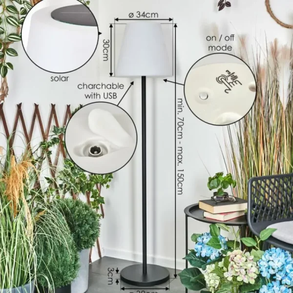 hofstein Lampadaire solaire d'extérieur Fisao LED Noir, 41 lumières, Télécommandes* Lampes Modernes