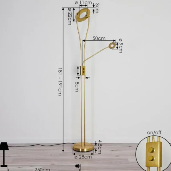 hofstein Lampadaire Tierz LED Laiton, 2 lumières* Lampes Modernes