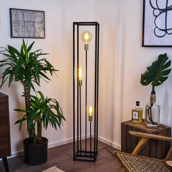 hofstein Lampadaire Woden Laiton, Noir, 3 lumières* Lampes Modernes