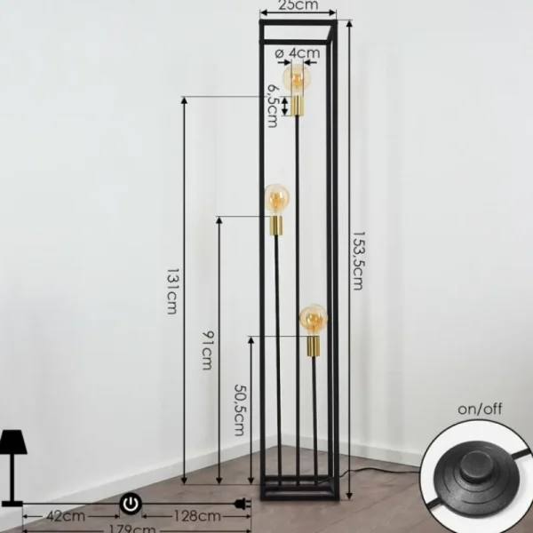 hofstein Lampadaire Woden Laiton, Noir, 3 lumières* Lampes Modernes