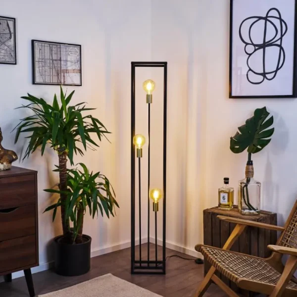 hofstein Lampadaire Woden Laiton, Noir, 3 lumières* Lampes Modernes