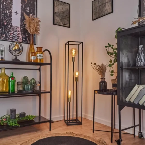 hofstein Lampadaire Woden Laiton, Noir, 3 lumières* Lampes Modernes